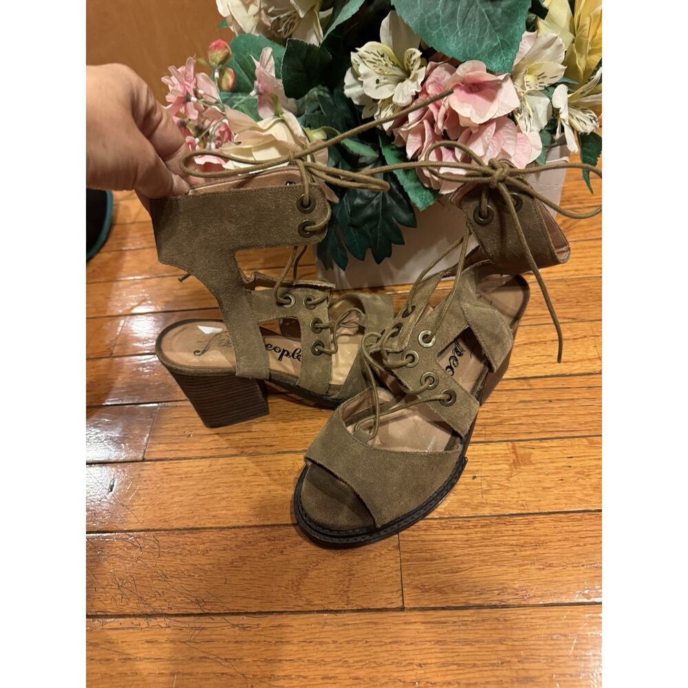 Free People Lennon Tan Brown Suede Leather Lace Up B Sandals 38EU/7US (SH3000